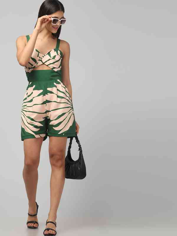  clobug Printed Shoulder Straps Sleeveless Cotton Playsuit