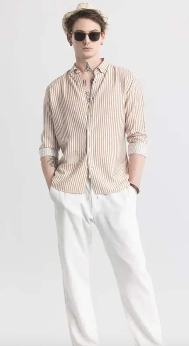 U- TURN striped beige casual top