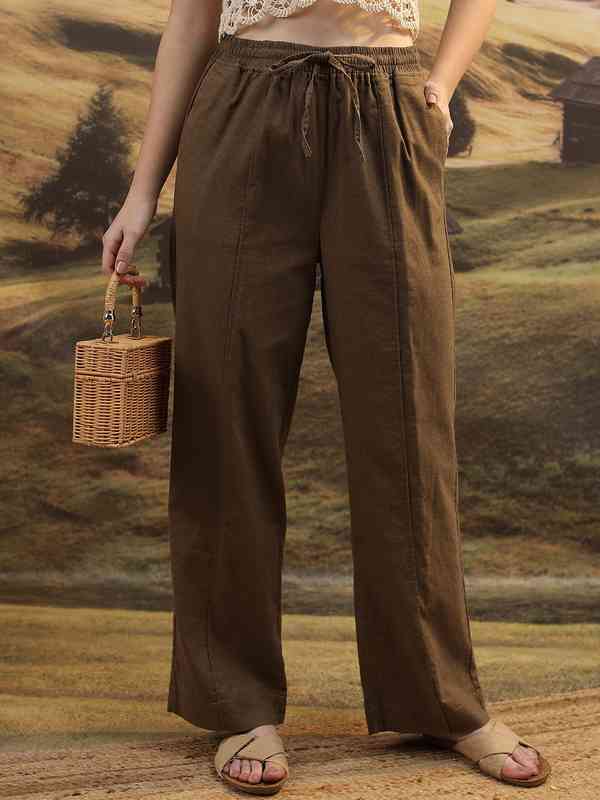 Tokyo Talkies Women Brown Flared Parallel Trouser