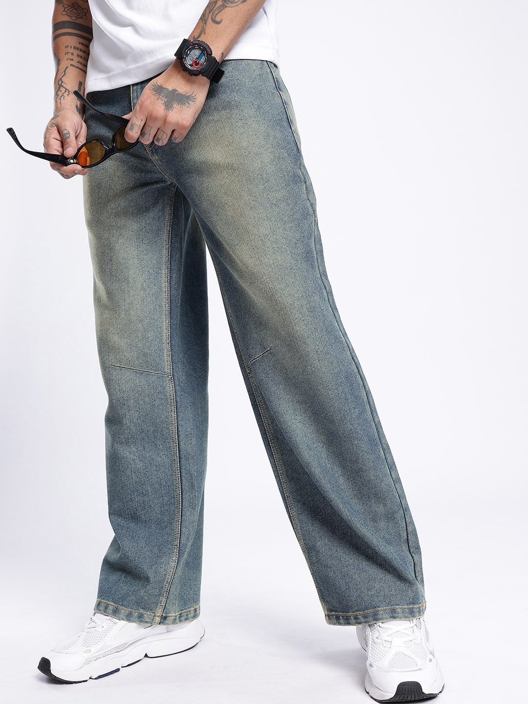 glitchez Men Heavy Fade Wide Leg Jeans glitchez Men Heavy Fade Wide Leg Jeans