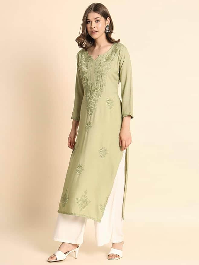 VAIRAGEE Women's Rayon Chikankari Kurta