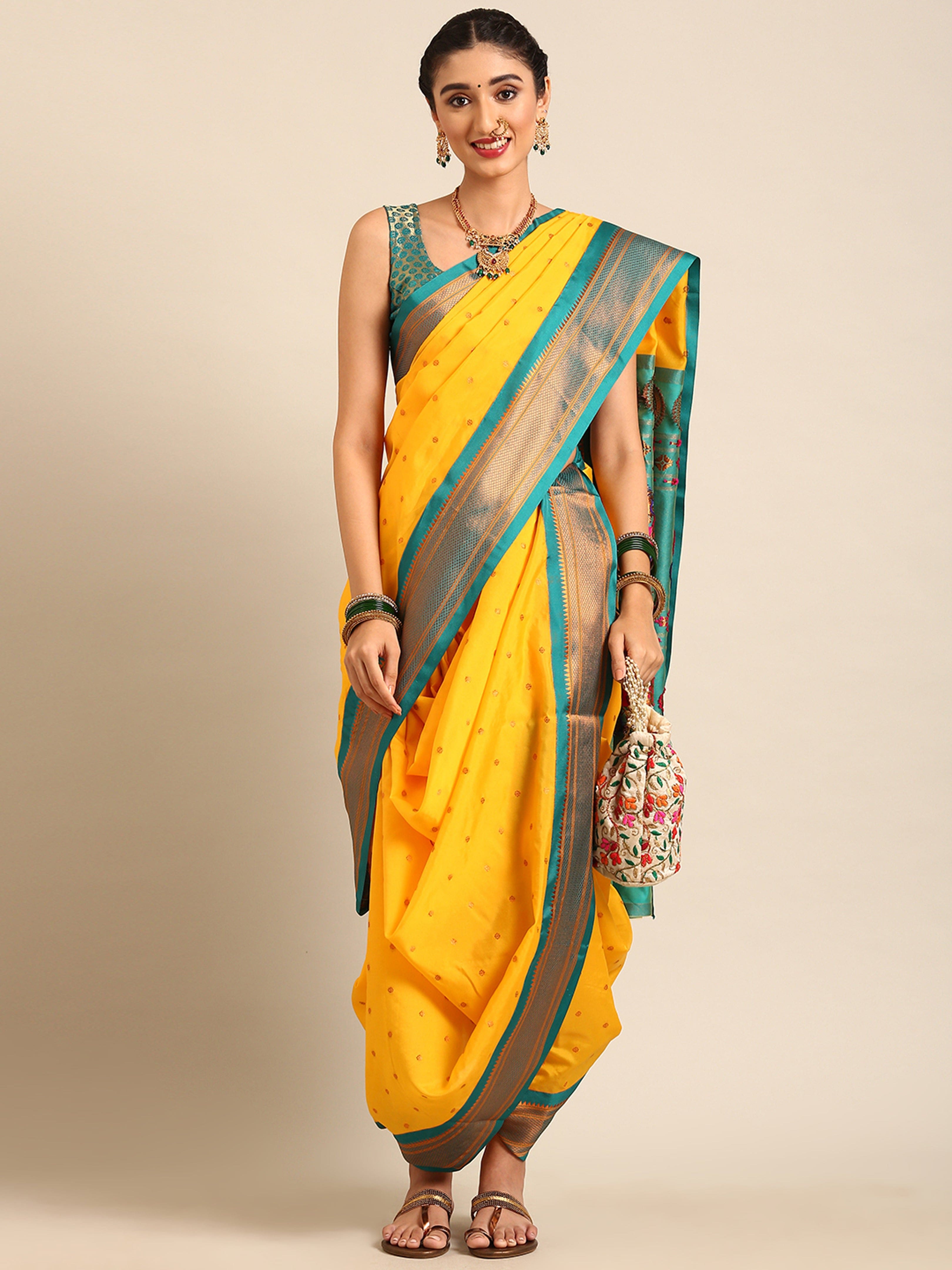 Varkala Silk Sarees Ethnic Motifs Zari Nauvari Paithani Saree (Green)