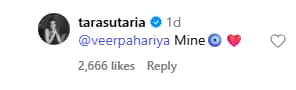 Veer Pahariya Comment On Tara Sutaria&#039;s Post