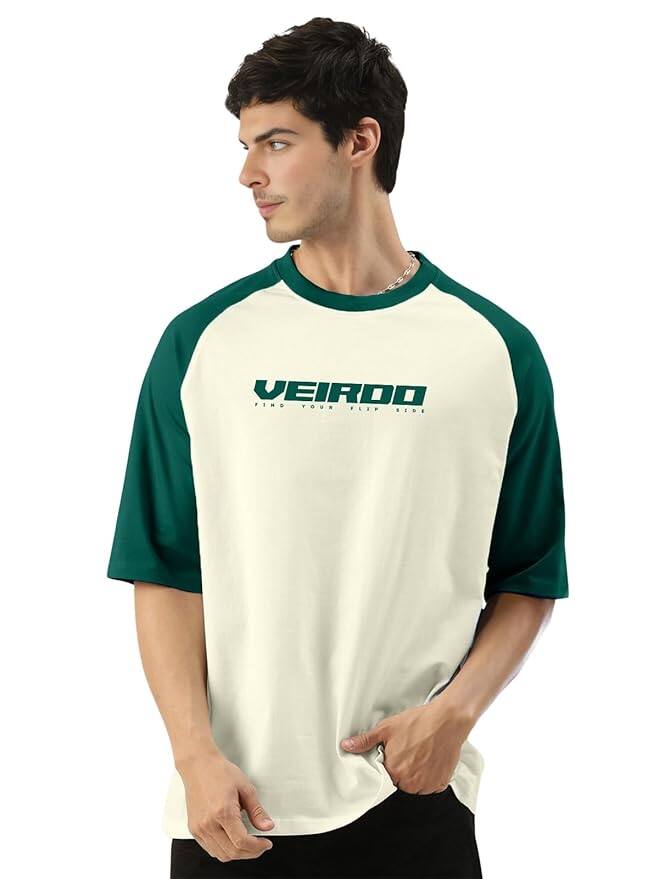Veirdo® Oversized Baggy Fit Typographic Raglan Sleeve T-Shirt