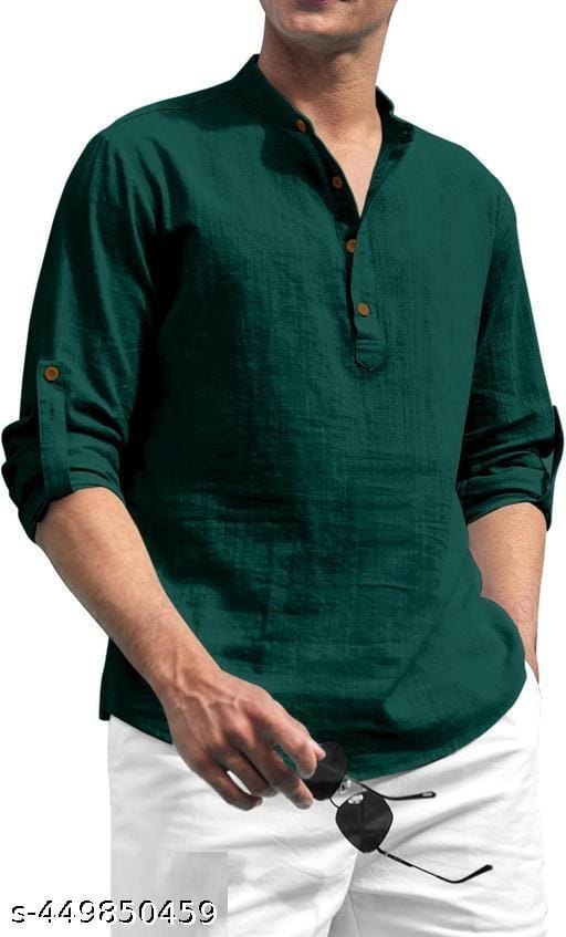 Vida Loca Men Solid Cotton Blend Straight Kurta (Green) Vida Loca Men Solid Cotton Blend Straight Kurta (Green)