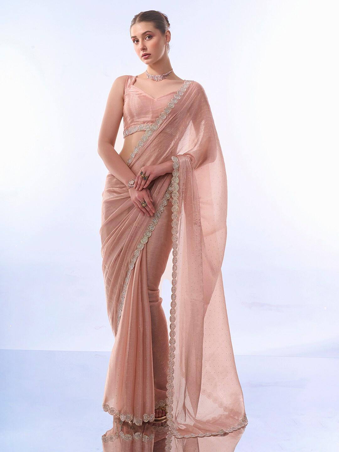 Mitera Embellished Beads and Stones Organza Saree Mitera Embellished Beads and Stones Organza Saree