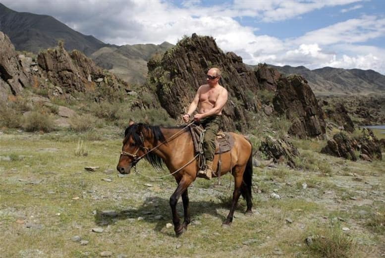 vladimir putin bare chest horse riding photo