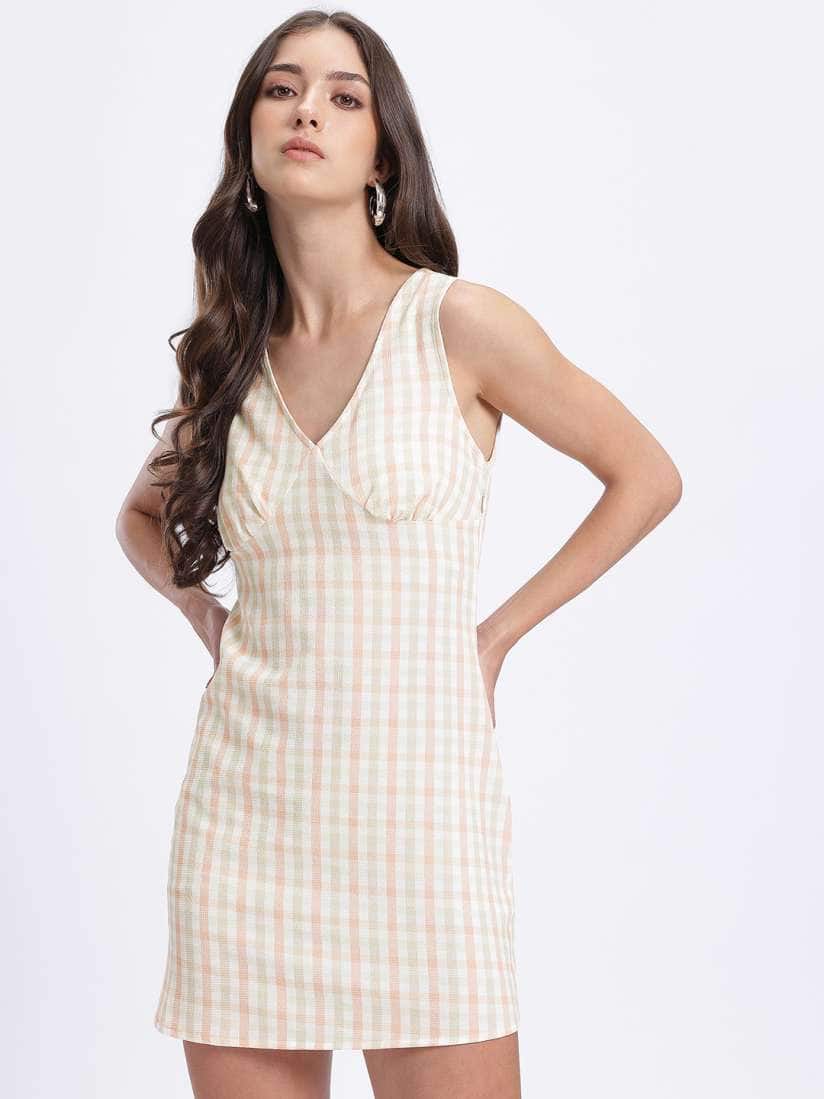 Glitchez Checked Textured Sheath Mini Dress