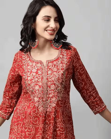 Wawlooks Women Printed &amp; Embroidered Straight Kurta