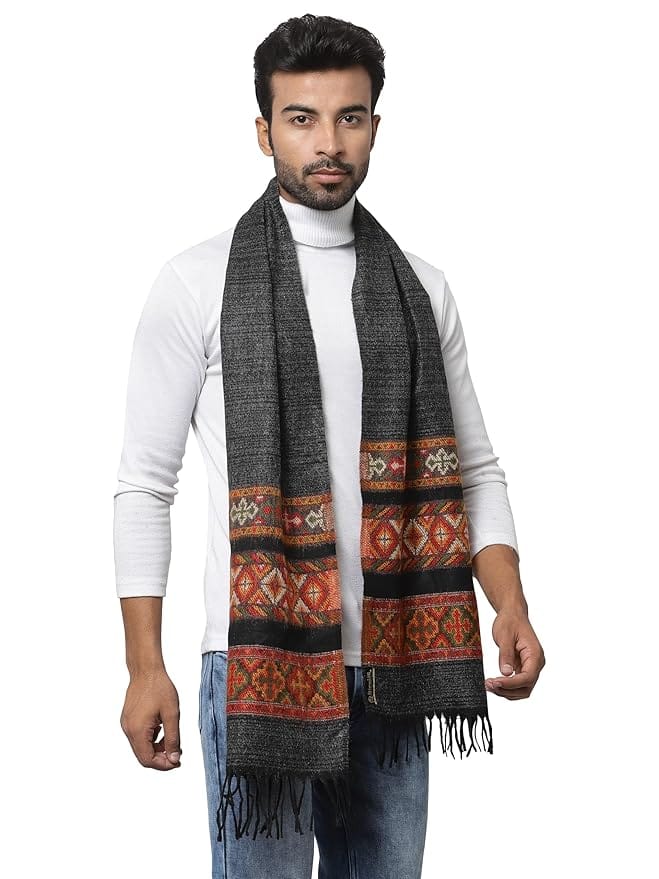 Weavers Villa Acro Wool Men's Muffler (MF-902, Black, 34CM x 200CM)