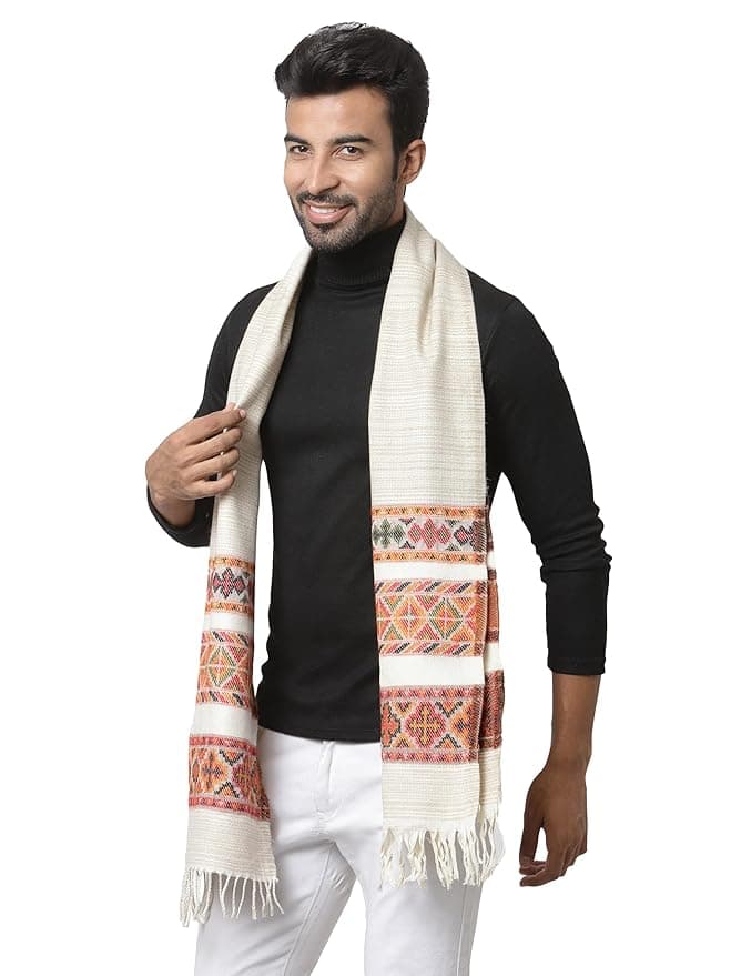 Weavers Villa Acro Wool Men's Muffler (MF-902, Cream, 34CM x 200CM)