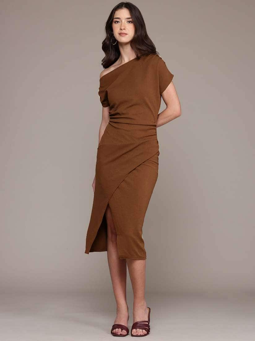 Westhood Women Bodycon Brown Knee Length Dress Westhood Women Bodycon Brown Knee Length Dress