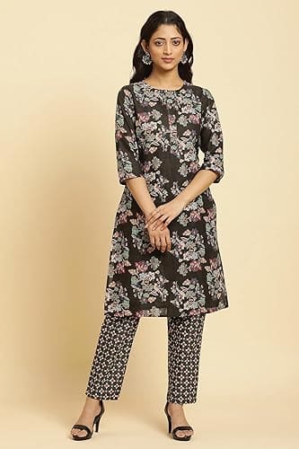 W Floral Printed Regular Pure Cotton Kurta with Trousers