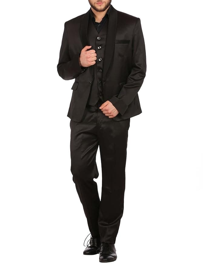 WINTAGE Men’s Poly Blend Notched Lapel Black Tuxedo 3-Pc Suit