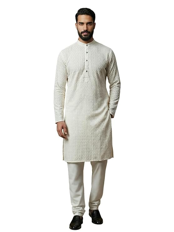 Men's Floral Printed Cotton Straight Kurta 