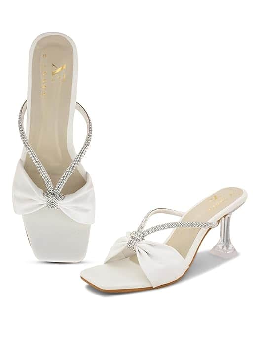 XE Looks Women's Rhinestone Thong Sandals with Clear Heel