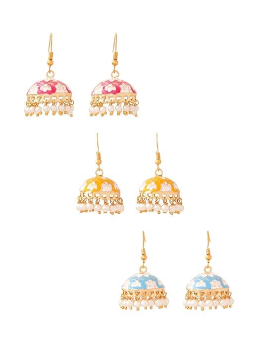 Yellow Chimes Big Meenakari Jhumka Earrings