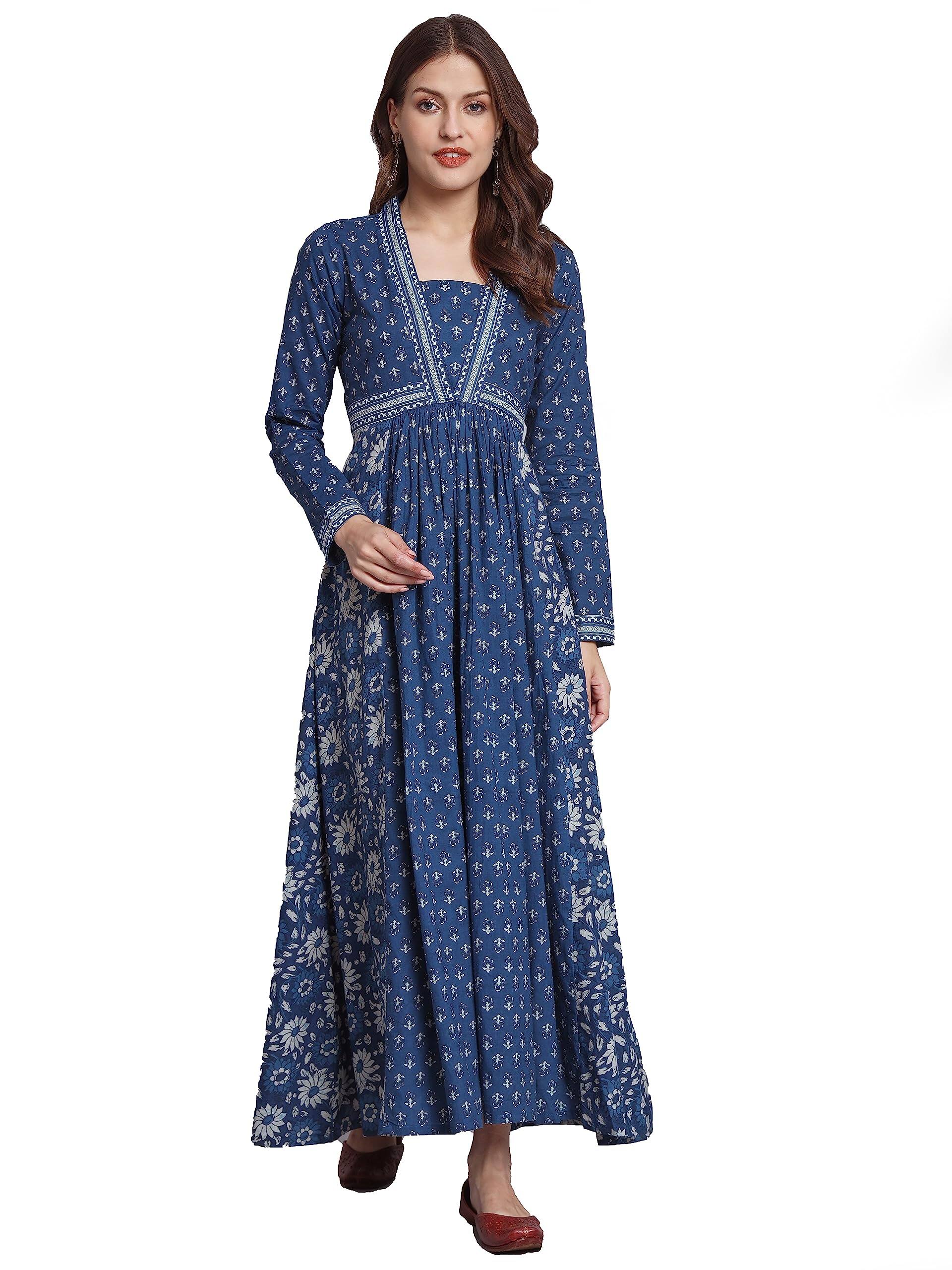 Vbuyz Plus Floral Printed Square Neck Cotton Maxi Ethinic Dress Vbuyz Plus Floral Printed Square Neck Cotton Maxi Ethinic Dress