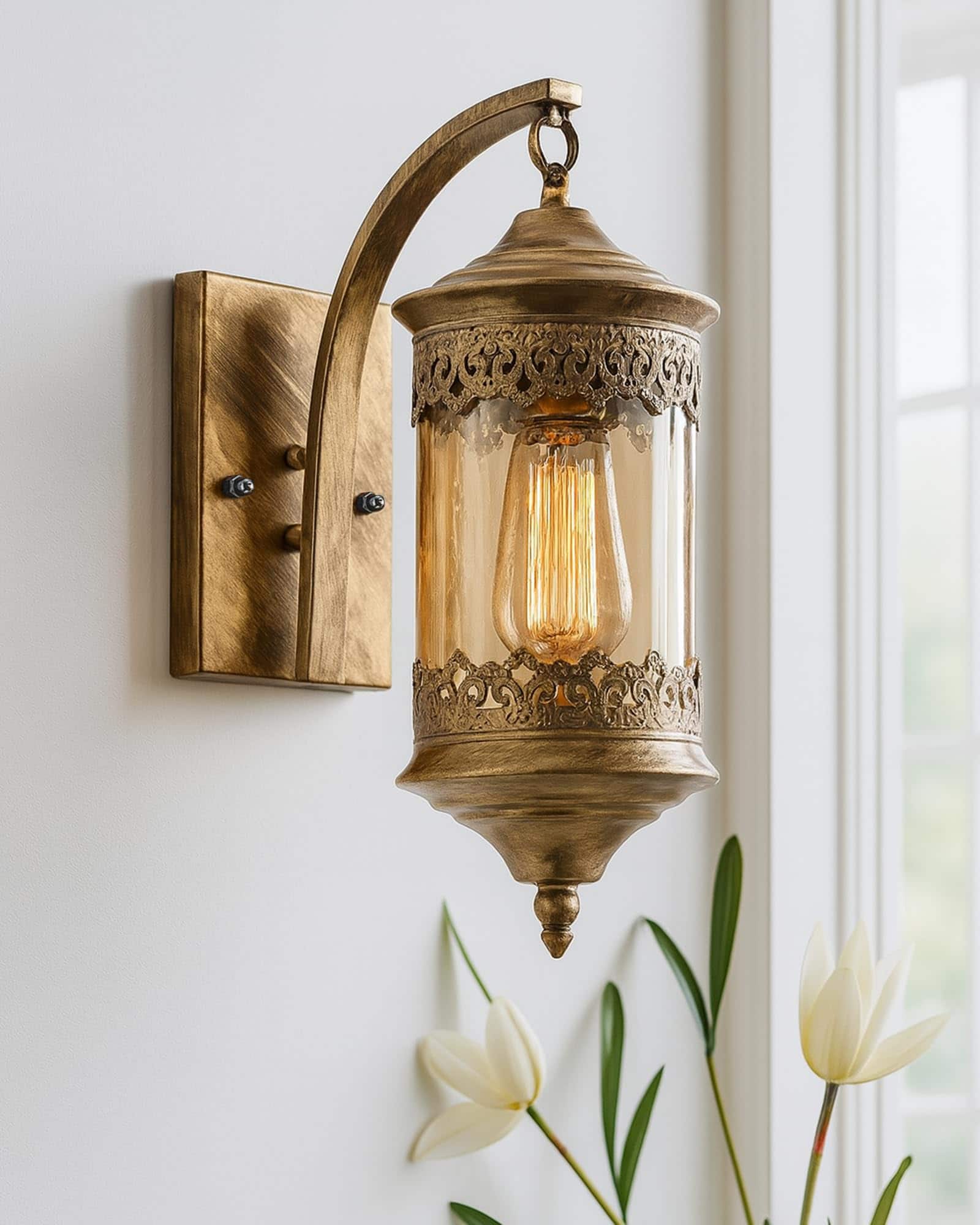  Homesake Gold-Toned and Brown Metal Cylinder Shaped Wall Lamp