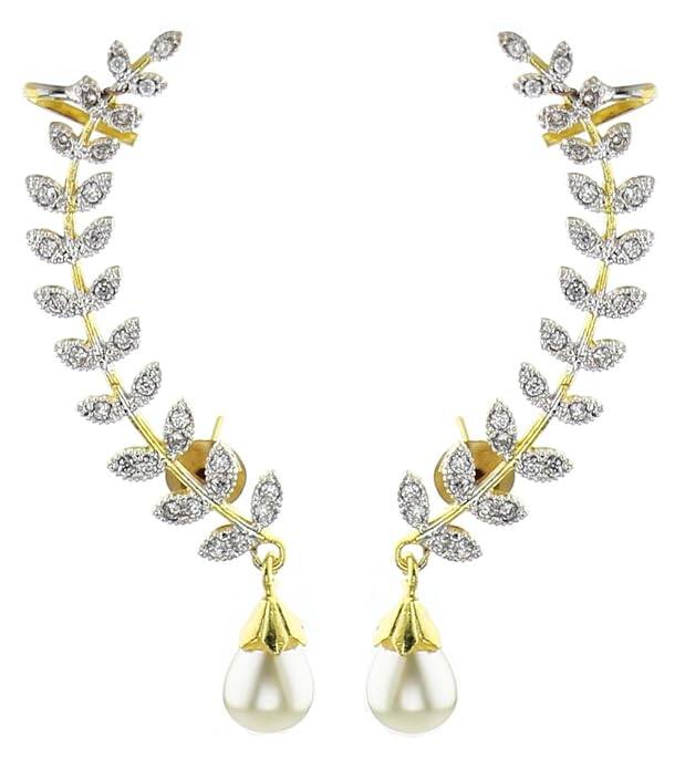 YouBella Gold Plated American Diamond Leaf Shape Ear Cuffs YouBella Gold Plated American Diamond Leaf Shape Ear Cuffs