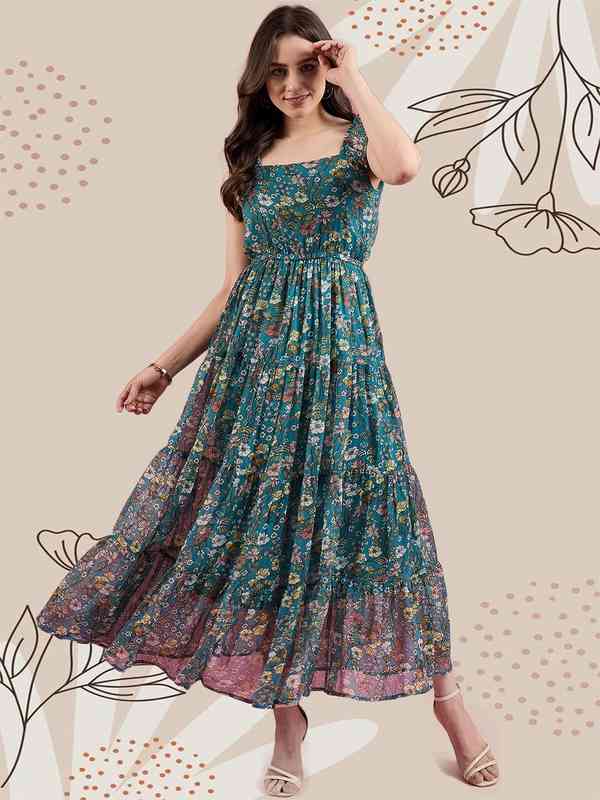 DressBerry Floral Print Georgette Maxi Dress DressBerry Floral Print Georgette Maxi Dress