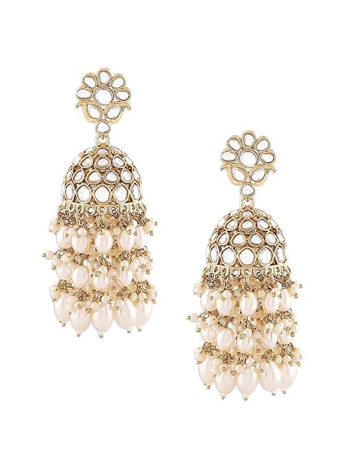 Zaveri Pearls Gold Tone Kundan &amp; Pearl Jhumkas