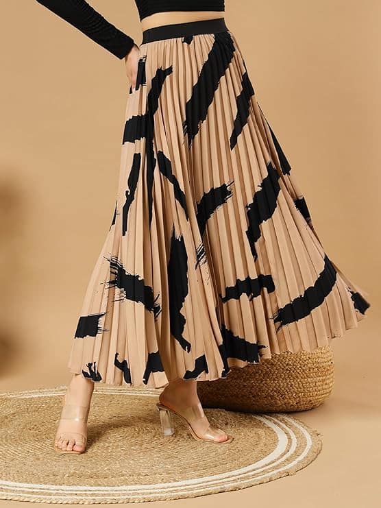 ZWERLON Floral Pleated Maxi Skirt – Elastic Waist ZWERLON Floral Pleated Maxi Skirt – Elastic Waist